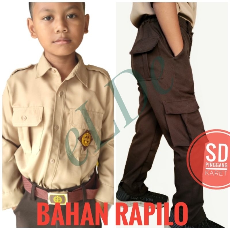 Setelan Seragam Pramuka SD Baju Penggalang tangan panjang Dan Celana PDL Bahan Rapilo Laki Laki