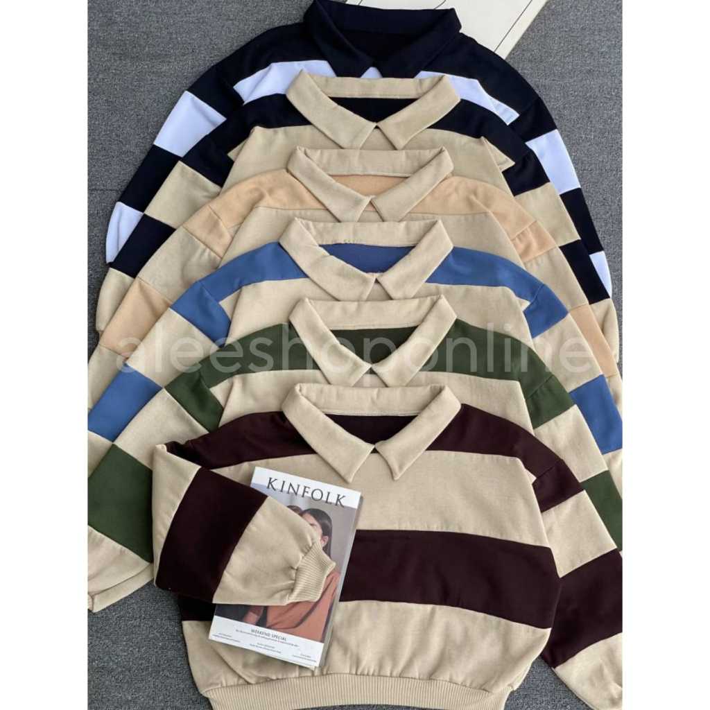 DZ Ji Hoo Combi Oversize Sweater Kerah Fleece Tebal