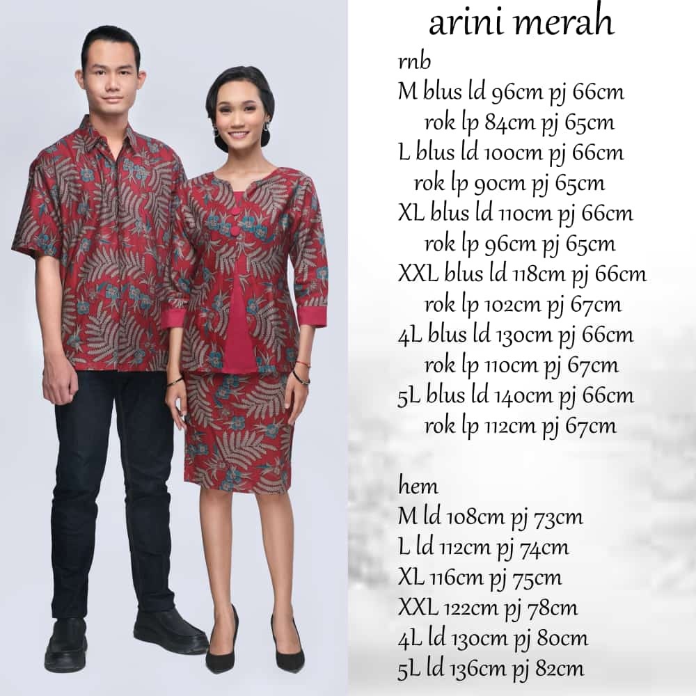 SARIMBIT ROK N BLUS ARINI MERAH // COUPLE SARIMBIT SETELAN BATIK RNB DAN KEMEJA BATIK PRIA JUMBO // 