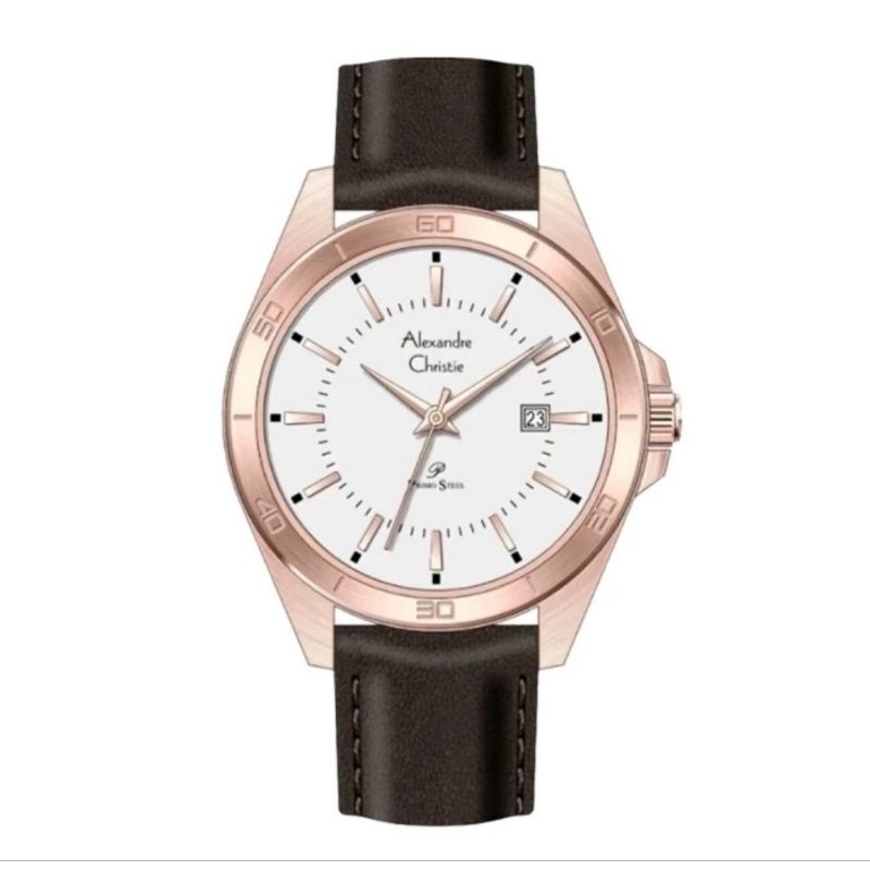 jam tangan pria original ALEXANDRE CHRISTIE AC1011MD LEATHER STRAP