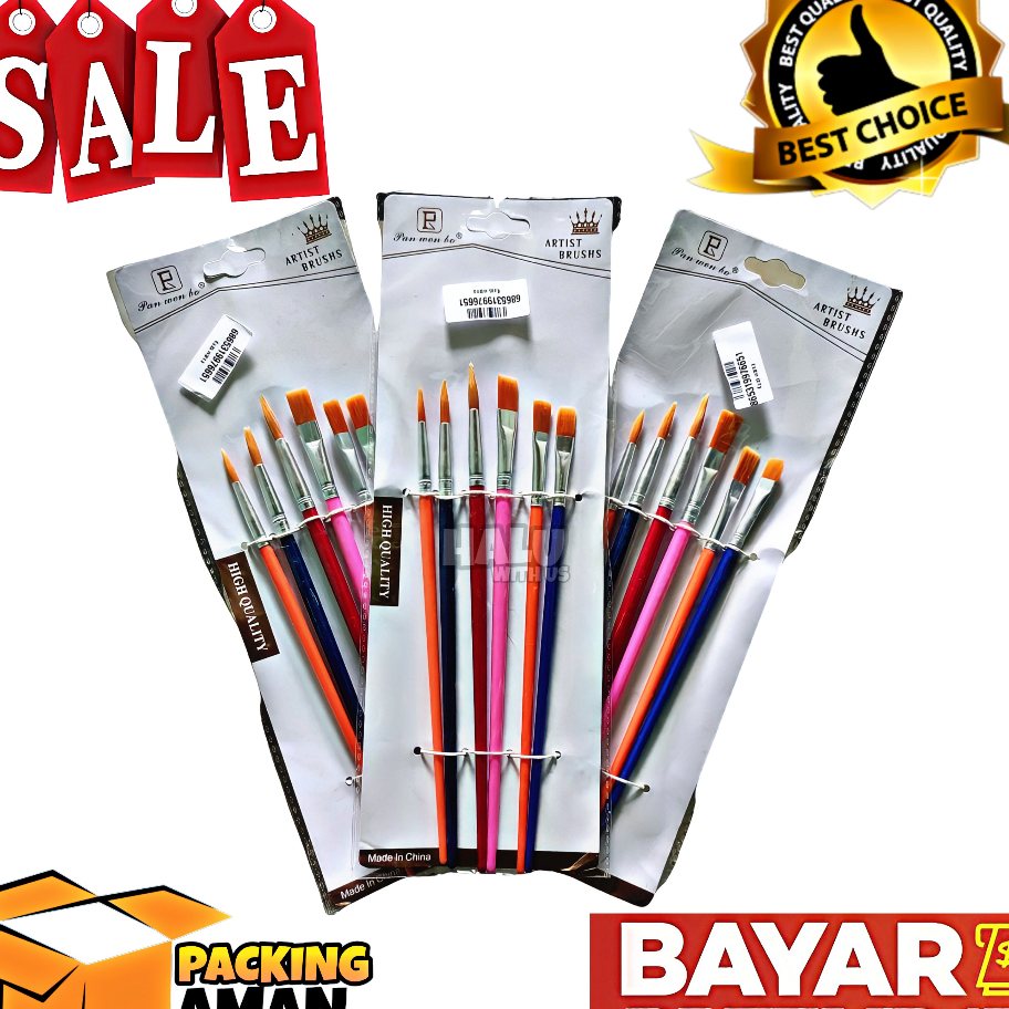 

Terbaru (BISA COD) PROMO 1 Set 6 In 1 Kuas Lukis Cat Acrylic / Kuas Cat Air / Painting Brush Murah