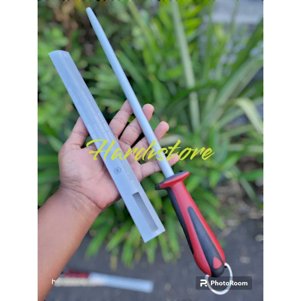 ID ASAHAN VICTORINOX ROUND 30 CM HONING STEEL DUAL GRIP BLACK RED BUTCHER SHARPENING MICRO FINECUT