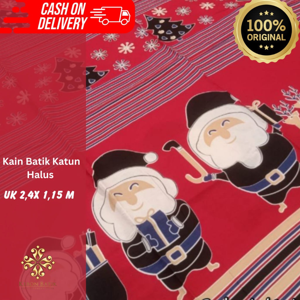 Kain batik handprint Solo series Natal motif Santa Claus Kereta Kencana Hadiah natal bahan katun nat