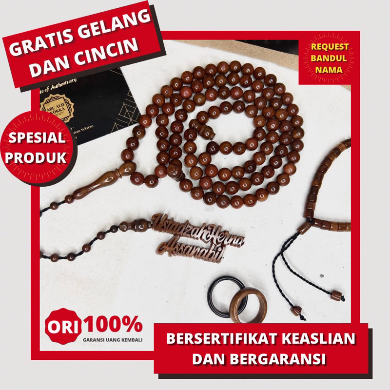PREMIUM QUALITY Tasbih Kokka asli bersertifikat keaslian bergaransi bandul nama tasbih kaukah koka k