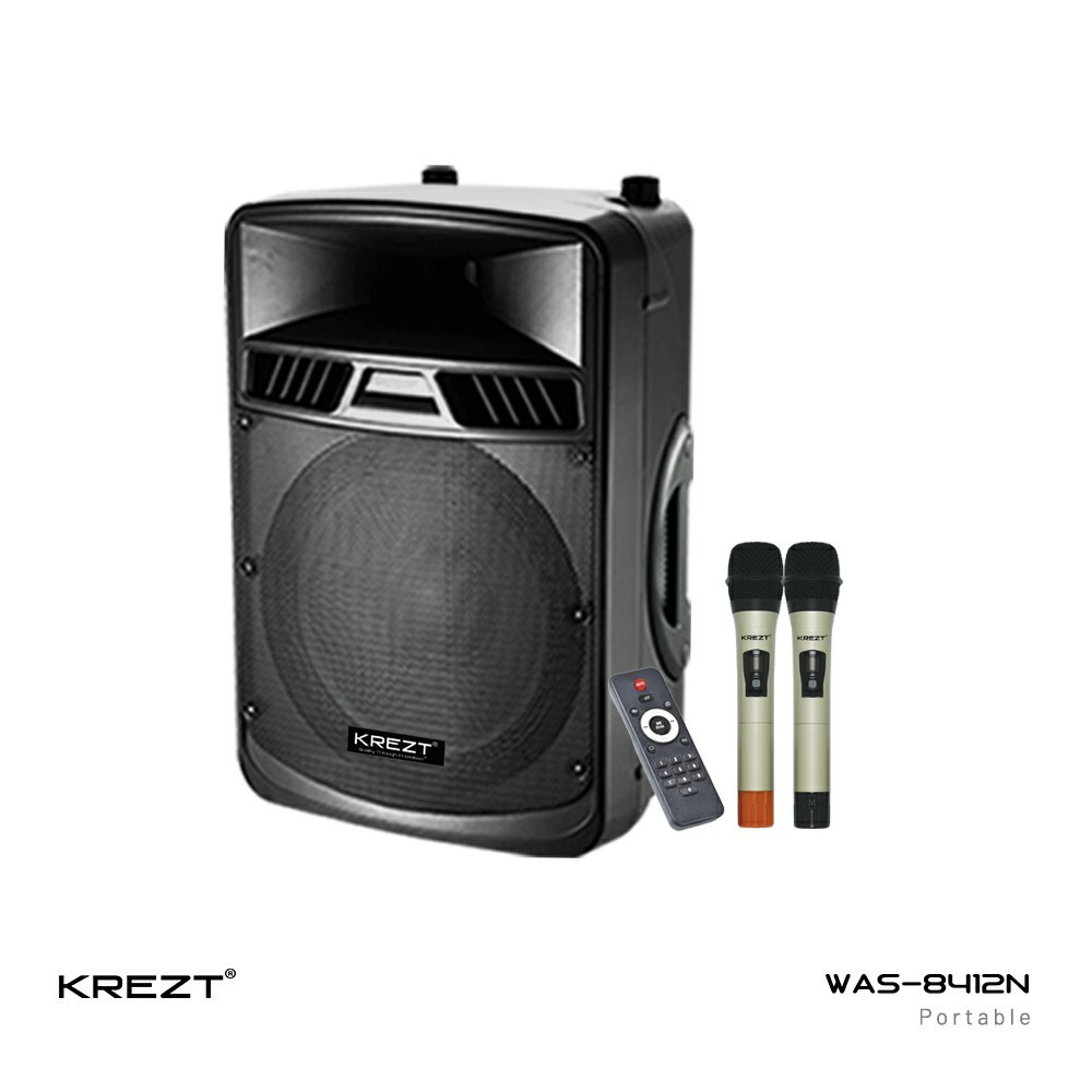 Speaker Aktif Portable KREZT WAS-8412N (12 inch) KREZT 8412 N FREE MIC WIRELESS