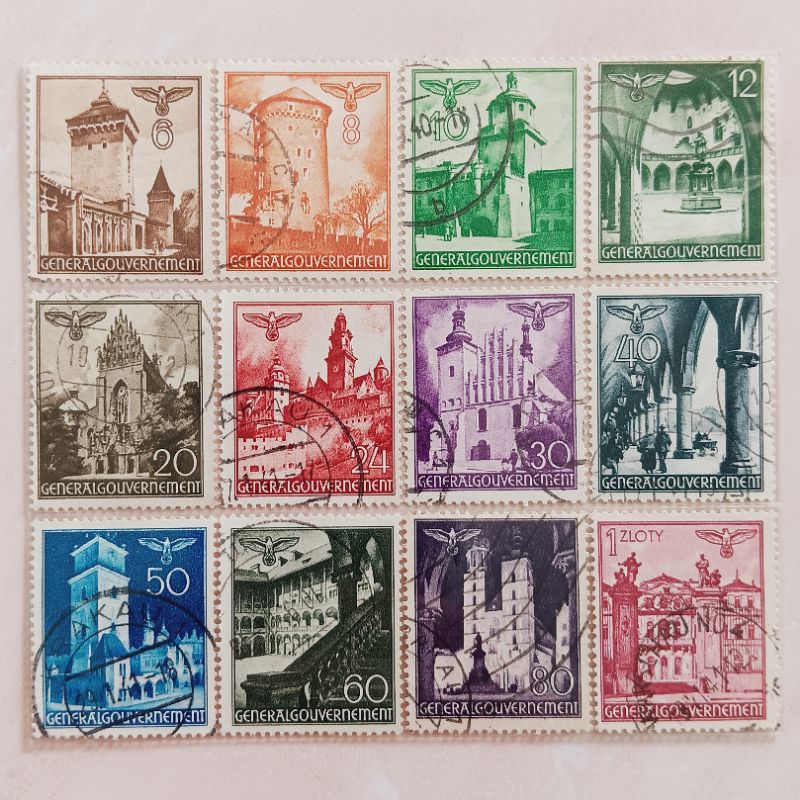 

(AE) Perangko Polandia, Pendudukan Jerman dalam Perang Dunia II 1940 - 1941 Various Views Set 12pcs Used