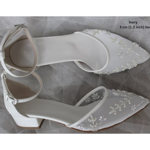 PEALS STONE Pearl-Stone Embellished , Tulle with pearl embellishment , Wedding Shoes , Bridal Shoes 