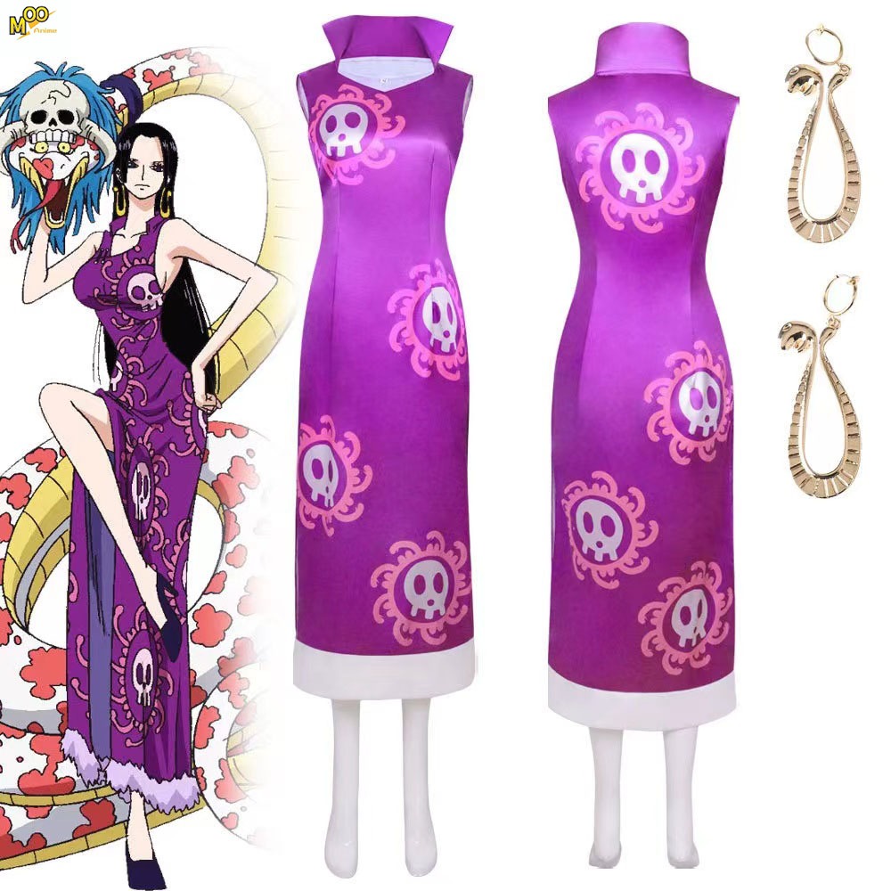 ONE PIECE cosplay costume Oka Shichibukai Boa Hancock cosplay Set and wig Hancock Purple cheongsam