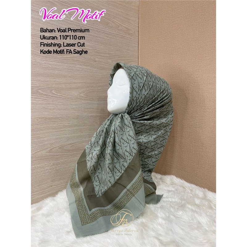Hijab Segiempat motif Huruf FA warna sage