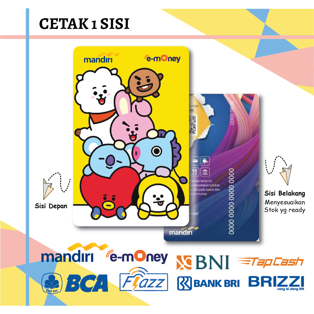 KARTU EMONEY ANIME BT21 RJ TATA MANG BTS MANDIRI FLAZZ BCA GEN 2 BNI TAPCASH BRIZZI BRI - 1 SISI