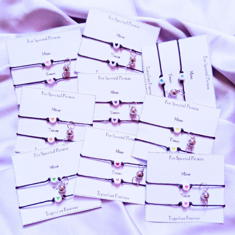 ( Beerrysaa ) GELANG LOVE bulat pipih tali SERUT | Gelang couple pasangan / persahabatan warna Hitam