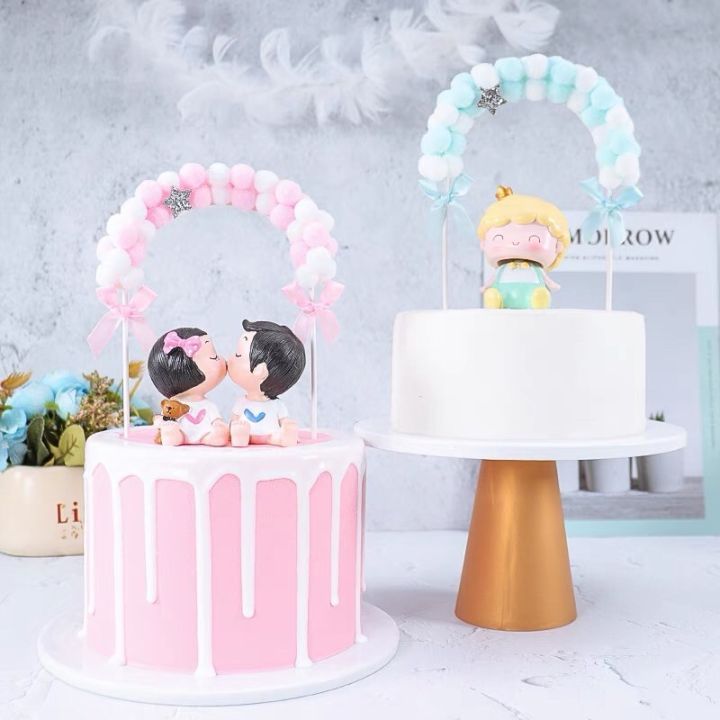 

* MKA * Hiasan Kue Ulang Tahun Balon Pom Melengkung / Cake Topper Hiasan Kue Banner Bola Gapura / Pajangan kue Gapura Bola Awan Pink Putih, biru Putih Dan Ungu Putih