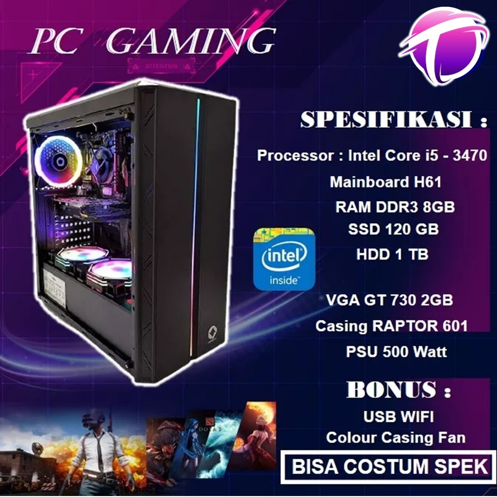 Pc Gaming Komputer Rakitan Cpu Full Set Murah Core I5 3470 Fullset 4 Jutaan VGA GT 730 2GB