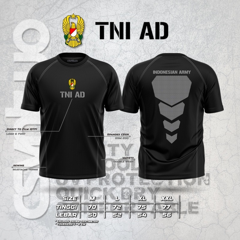 Kaos TNI AD / Kaos Jersey TNI AD Hitam Bahan Full Spandex Premium