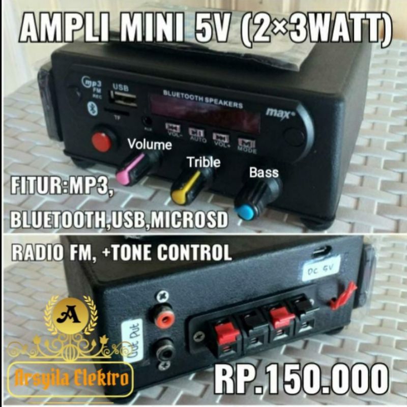 POWER AMPLIFIER / AMPLI MINI 5 VOLT MP3 BLUETOOTH BASS/ +KARAOKE