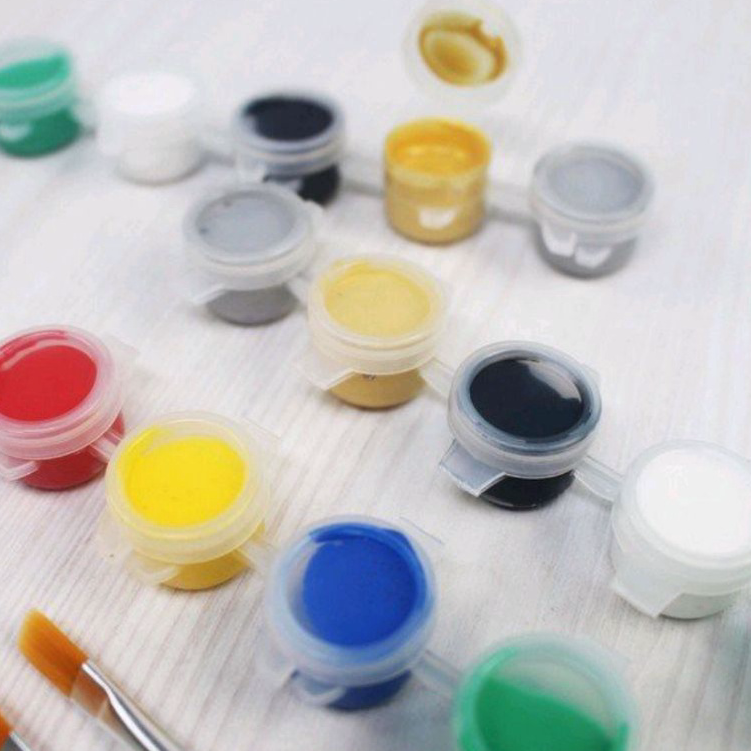 

Ready Stok cat lukis akrilik cat kanvas cat sterofoam mewarnai 12 warna + 1 kuas Big Sale