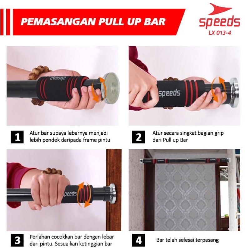 SPEEDS Pull Up Bar Adjustable 60-100 CM /Chin Up /Iron Gym Alat Fitness Di Rumah Doorway Door Bar 013-04