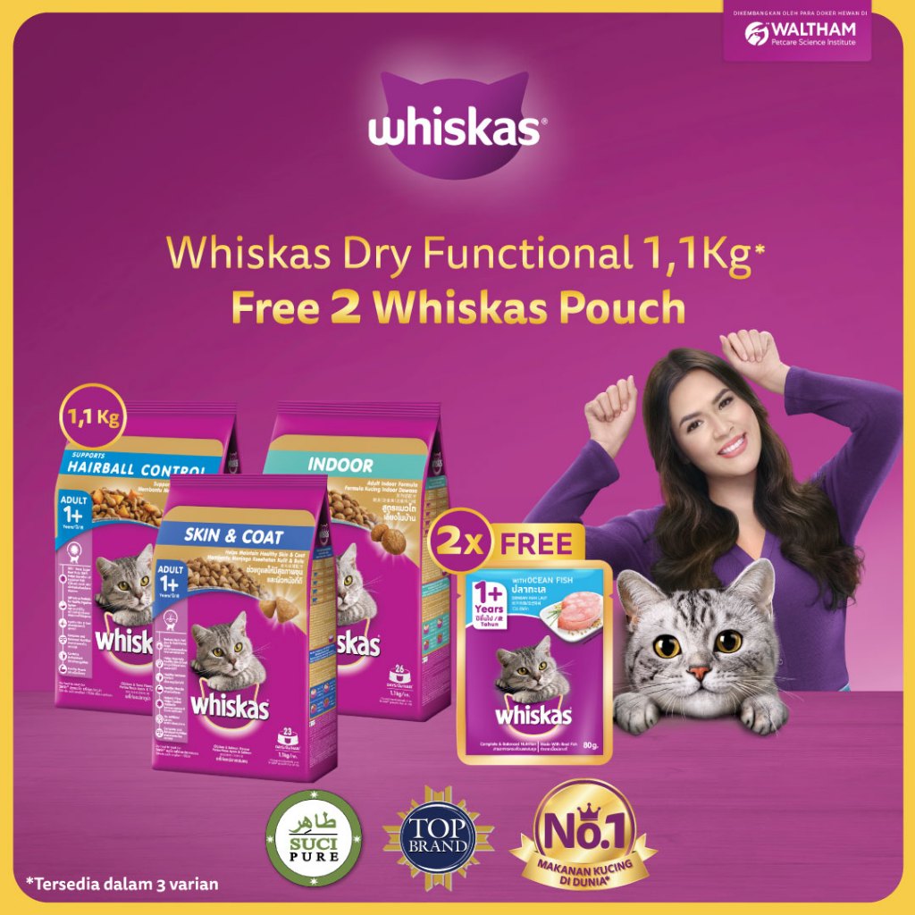 PROMO WHISKAS 1kg FREE 2PCS POUCH