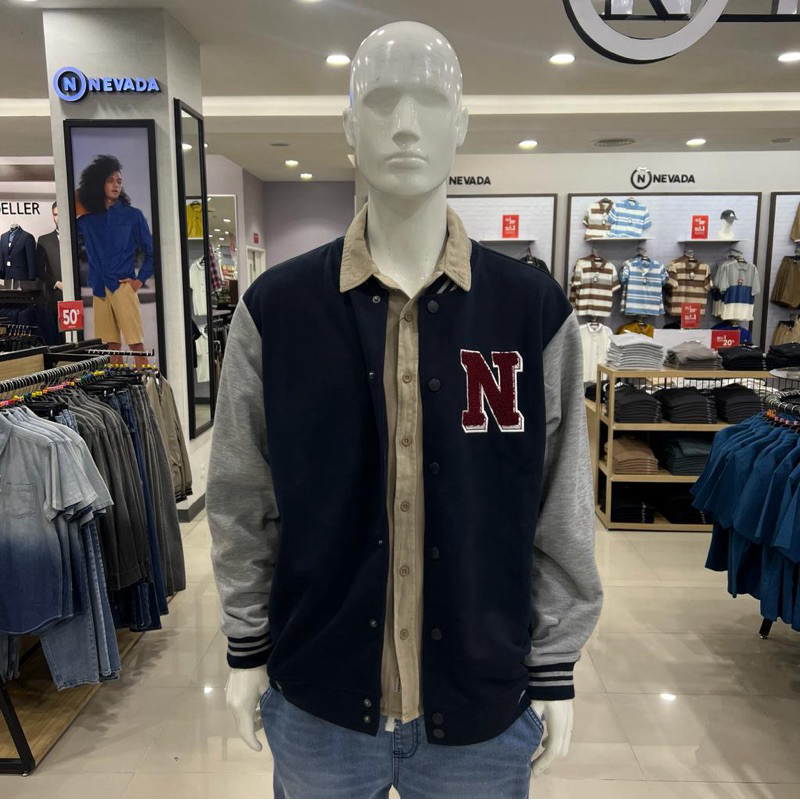 NEVADA Jacket Baseball Pria Bahan Katun dan Parasut S - XL