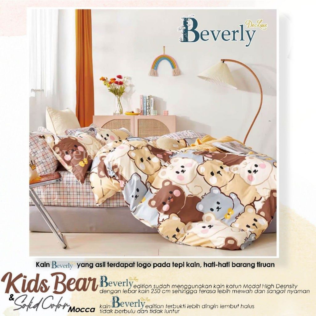 sprei Katun Lokal Beverly motif  boneka teddy bear - kids bear - coklat