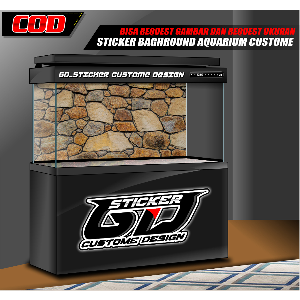 STICKER AQUARIUM BACKGROUND WALLPAPER ROCK BEBATUA BATU ALAM