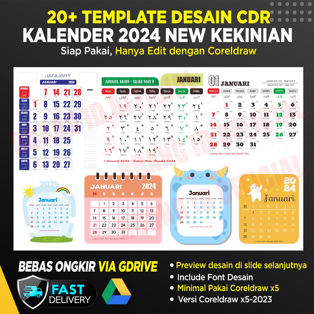 Template Desain Kalender 2024 Kekinian Formal Lucu