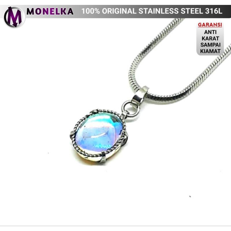 Kalung Titanium Liontin Batu Kalimaya Permata /Bandul Kalung Pria Wanita Emas Putih Anti Karat