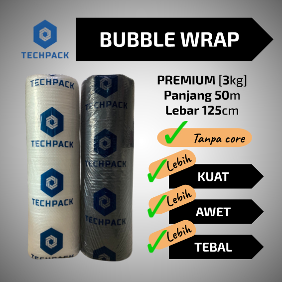 

Plastik Bubble Wrap Roll Hitam Putih Bening 125 cm x 50 m Premium Tebal 125cm x 50m TECHPACK Bable Bubblewrap Buble