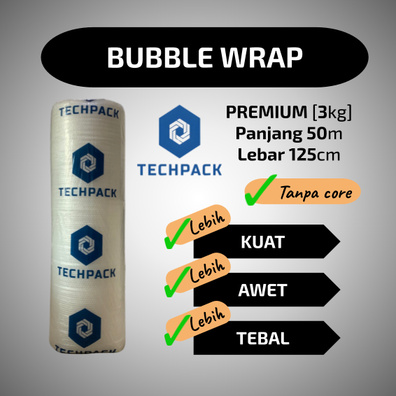 

Plastik Bubble Wrap Roll Bening Putih 125 cm x 50 m Premium Tebal 125cm x 50m TECHPACK Bable Bubblewrap Buble