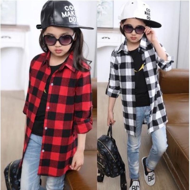 kemeja flanel anak 5-12 tahun cewek cowok lengan panjang saiz m_xxxl