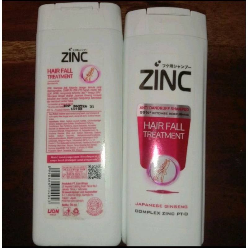 Zinc Shampoo Hair Fall Treatment 70Ml, Zinc Shampoo Refreshing Cool 70Ml, Zinc Shampoo Clean Active 