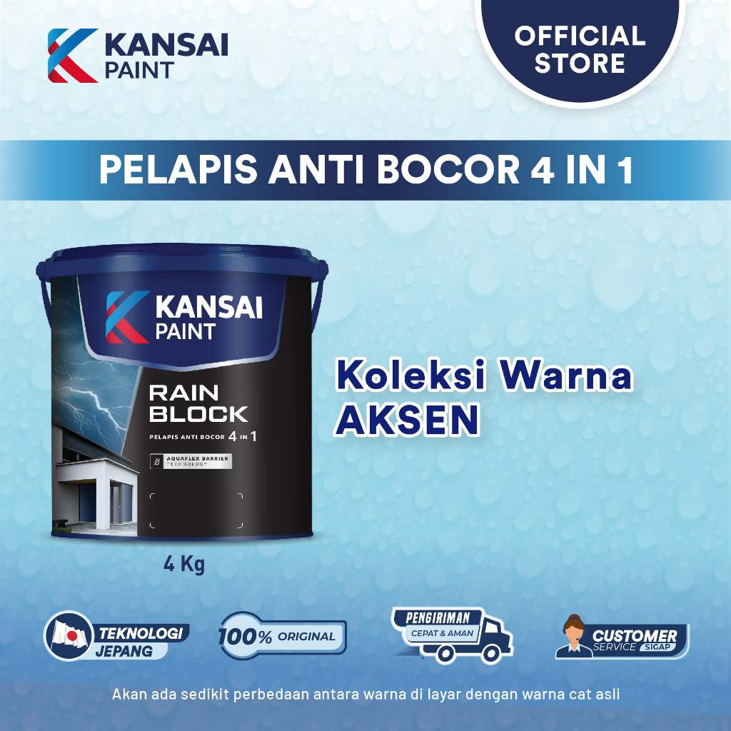 Kansai Paint - Cat Tembok Eksterior Rain Block Aksen Kemasan 4 Kg