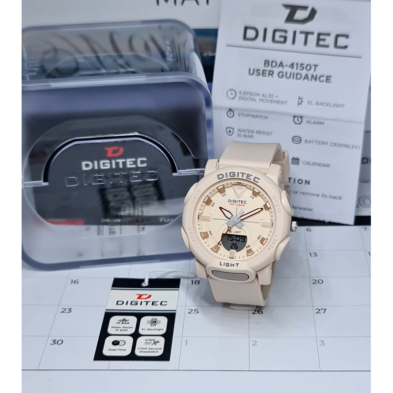 ( BISA COD ) Jam Tangan Wanita DIGITEC DG-4150 / 4150 Original Rubber Tali Karet Double Time Jam Tan