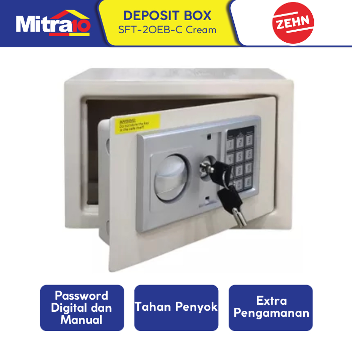 Safety Box Cream 200x310x200mm - Brankas Mini, Aman - Zehn