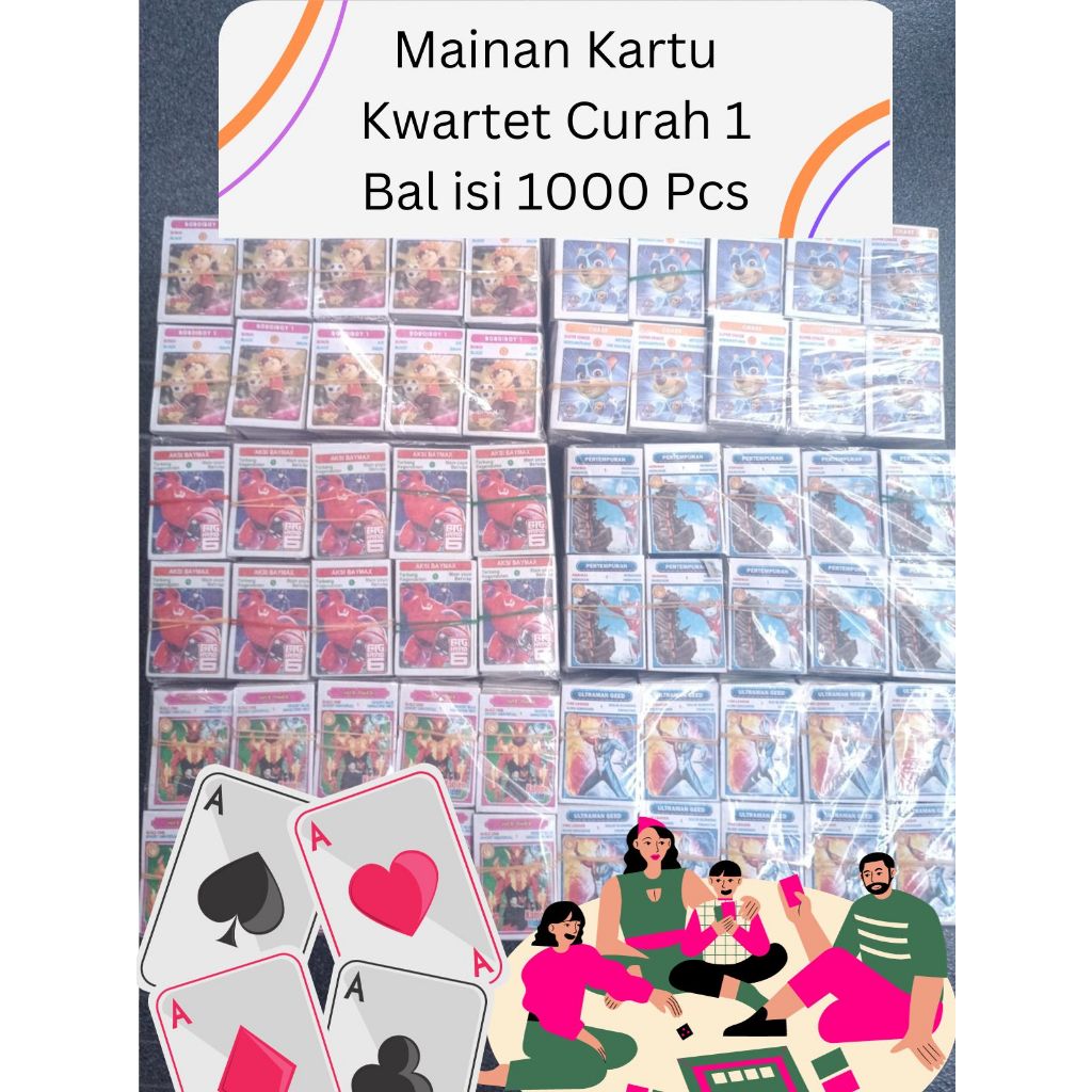 KARTU KARTUAN KWARTET CURAH 1 BAL ISI KURANG LEBIH 1000 KARTU