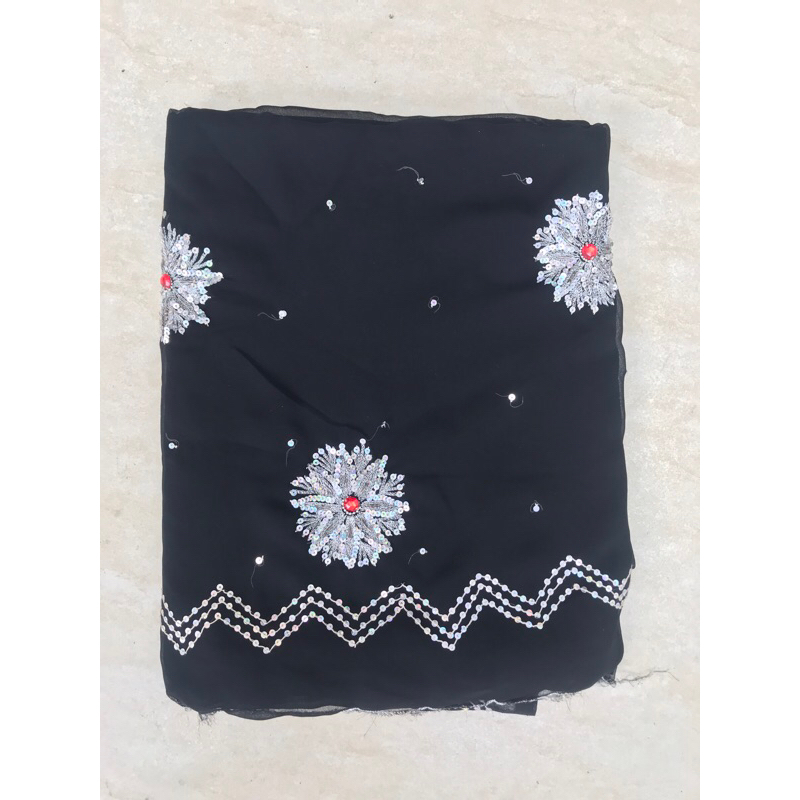 Kain Saree Lilit Warna Hitam 6 Meter / Kain Saree India / Kain Sari India