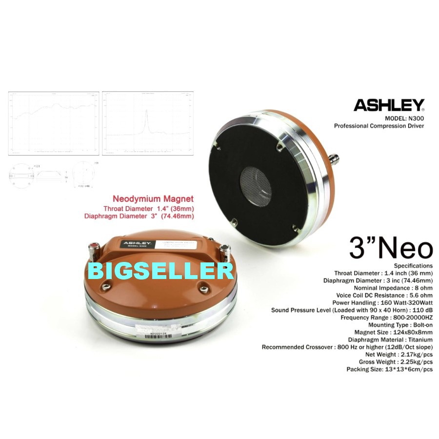 Tweeter Ashley N 300 Original Driver Neodymium ASHLEY N300 3 INCH