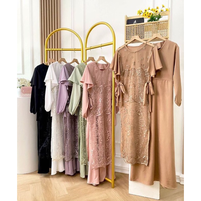 [ORI] Izara Set Dress Outer Brukat Lepas Pasang/Dress 2IN1 Multifungsi/Dress Set Kondangan Murah Pesta Matenity Lebaran Remaja Terbaru