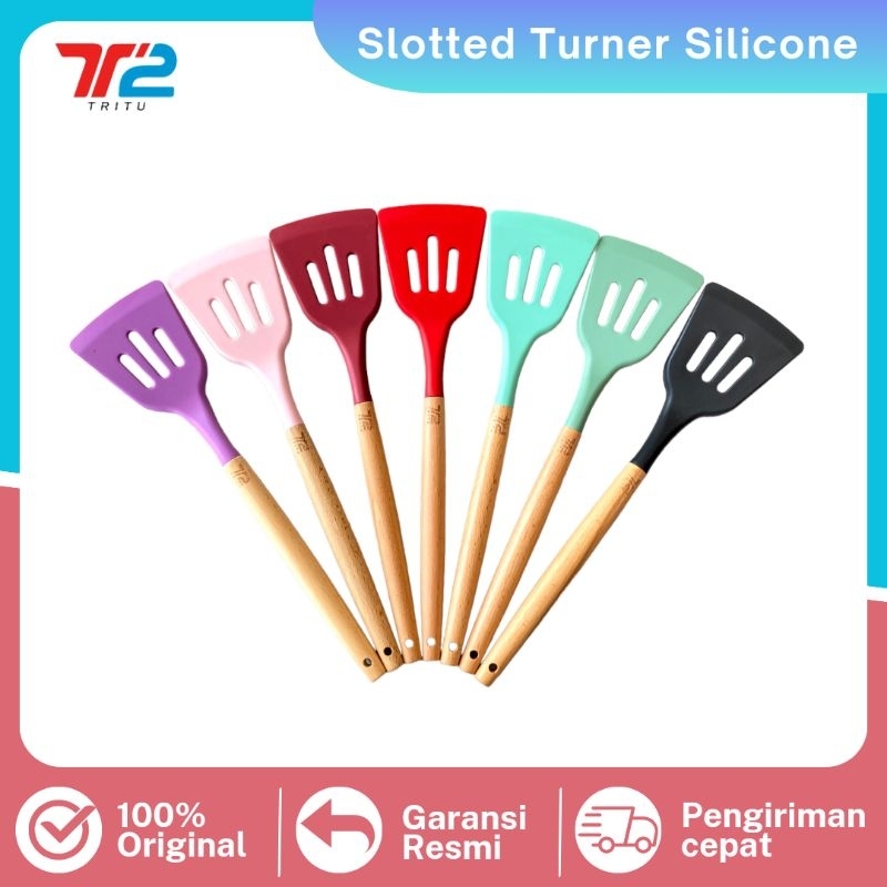 TRITU Silicone Utensil Slotted Turner Sutil Spatula Penggorengan Tahan Panas Food Grade