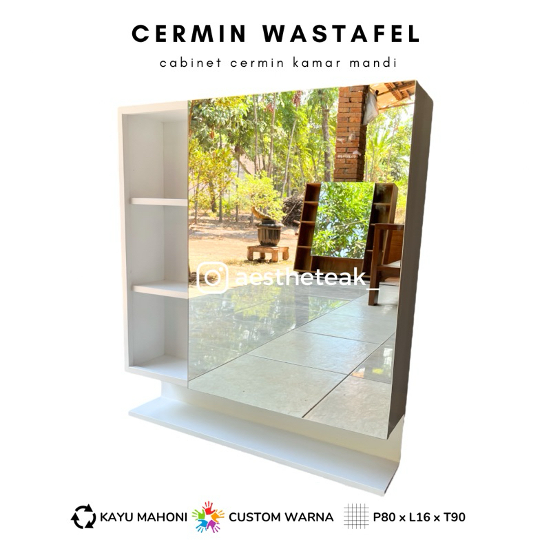 kabinet cermin wastafel rak dinding kamar mandi putih duco