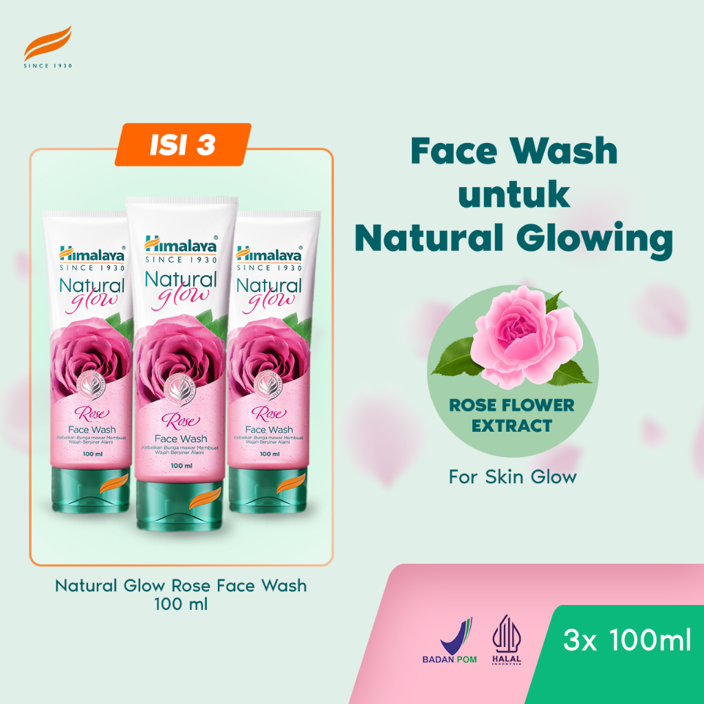 ( Bundle isi 3 ) Himalaya Natural Glow Rose Face Wash 100ml | Sabun Cuci Muka Brightening Skin Glowi