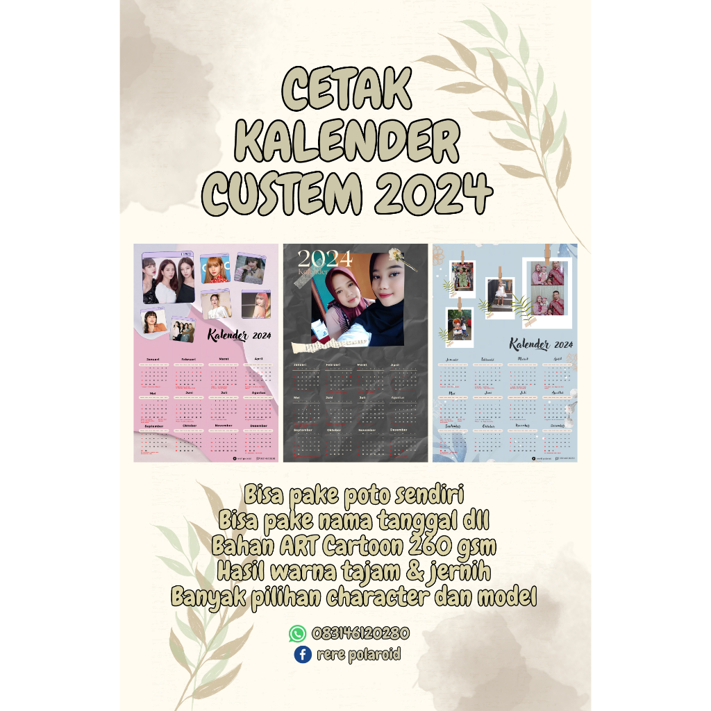 

Kalender 2024 Karakter bisa requst Foto Nama Tanggal lahir DLL