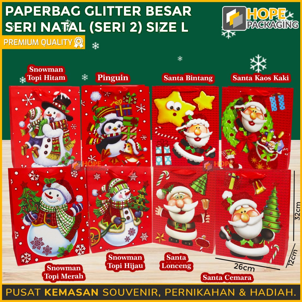 

Paperbag Glitter Natal SERI 2 / Tas Hampers Natal / Paperbag Tebal / Paper bag Christmas / Tas Sovenir