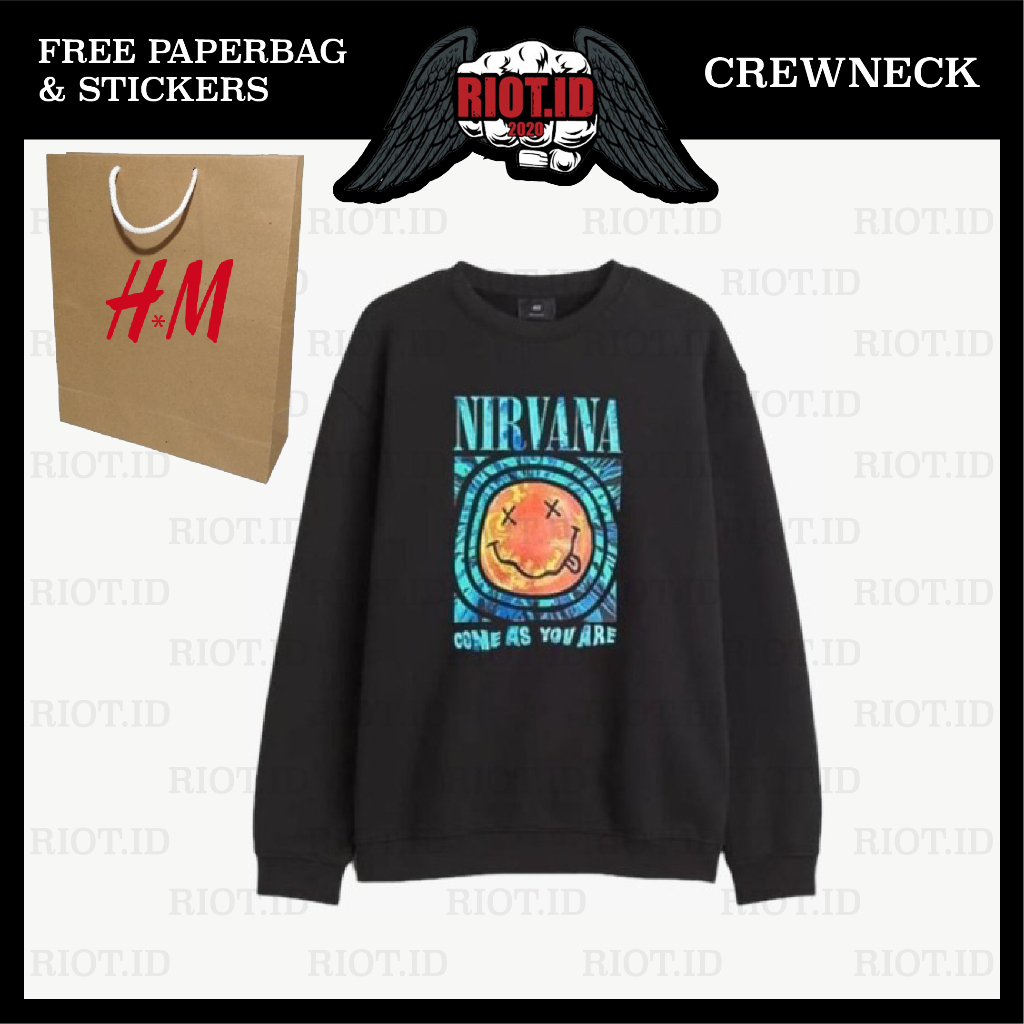 LANGSUNG KIRIM (3.3) Crewneck Sweater HM Nirvana Smile Pink FREE Paper Bag Full Tag Jaket Hoodie