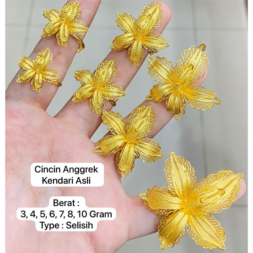 Cincin anak dan dewasa emas asli kendari kadar 875 21k bunga anggrek 3 4 5 6 7 8 10 gram gr g gold k