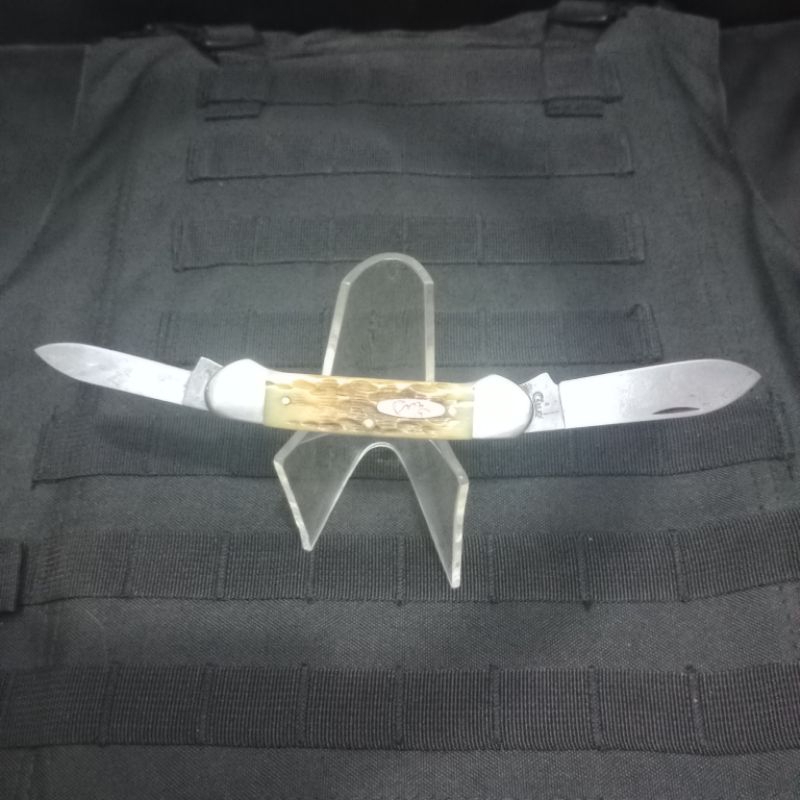 Case xx 62131 CV pislip klasik buruan kolektor barang langka Jigged Amber Bone Canoe 3-5/8" Closed W
