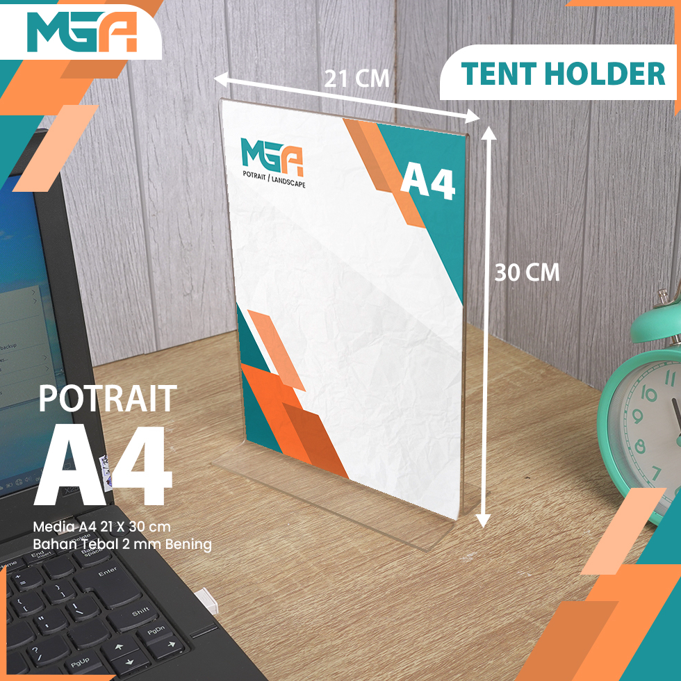 

10.10 Brand TEMPAT BROSUR STAND 2MM / TENT HOLDER / TENT CARD AKRILIK UKURAN A4 PORTRAIT 2 SISI