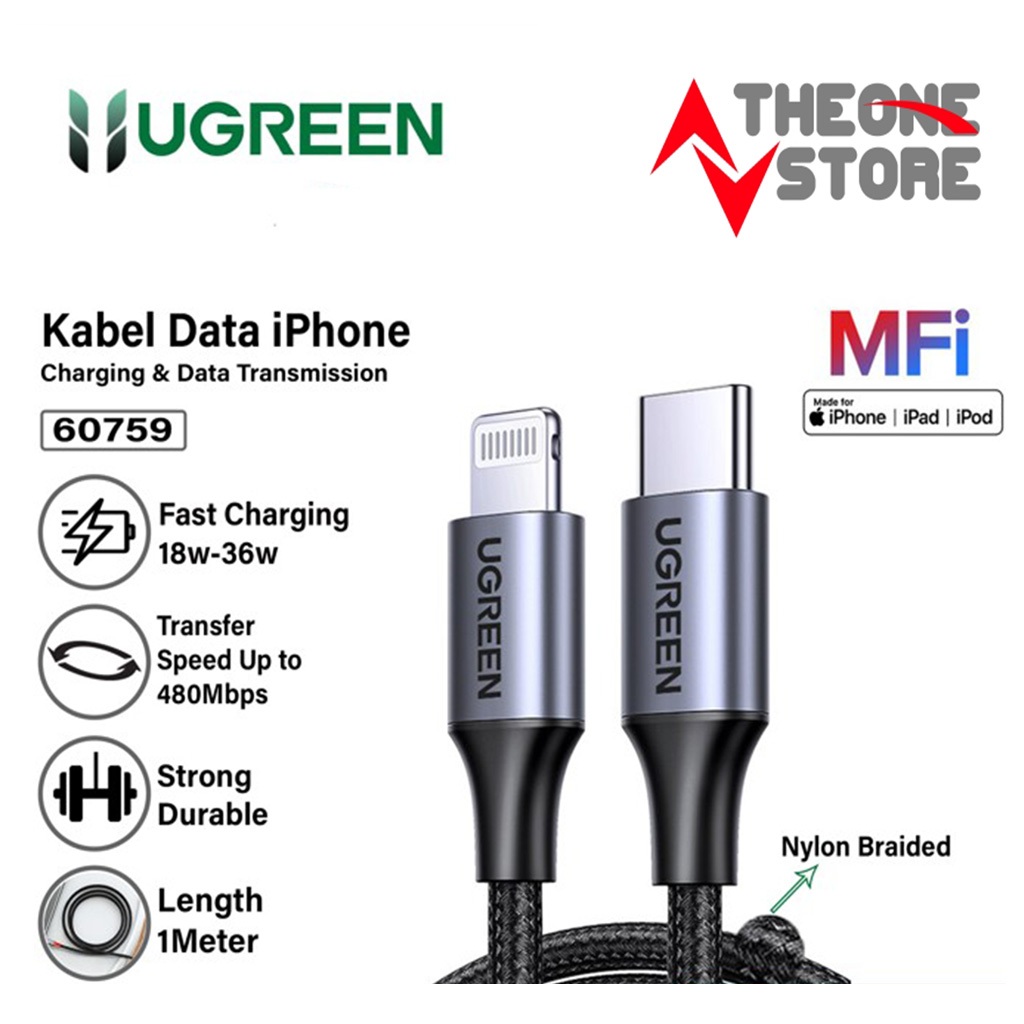 Ugreen Kabel Data Charger PD 20W MFi iPhone Cable USB Type C to Lightning Braided