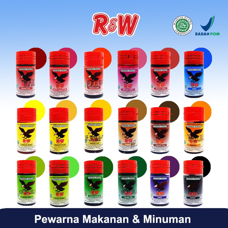 

Pewarna [kecil] Makanan Minuman Kue Rajawali R&W RW 12,5 ml