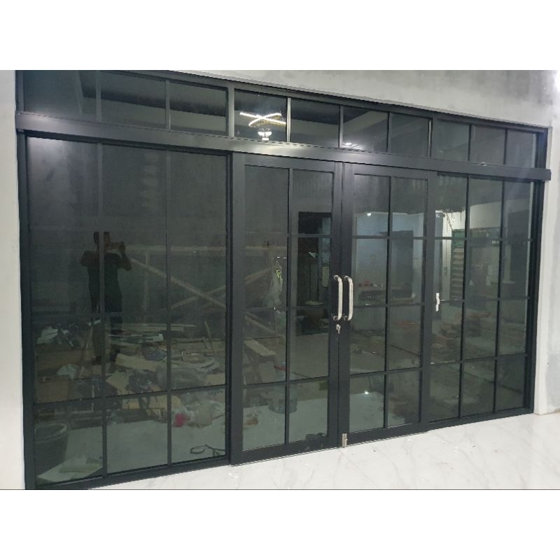 Partisi kaca aluminium dan pintu sleding Bisa custom